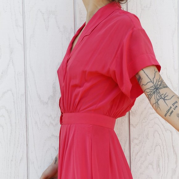 Vintage Raspberry Pink Silk Dress - Picture 6 of 15